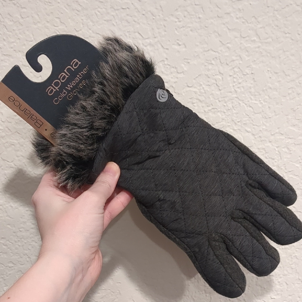 Apana Dark Gray Faux Fur Cuff Cold Weather Gloves